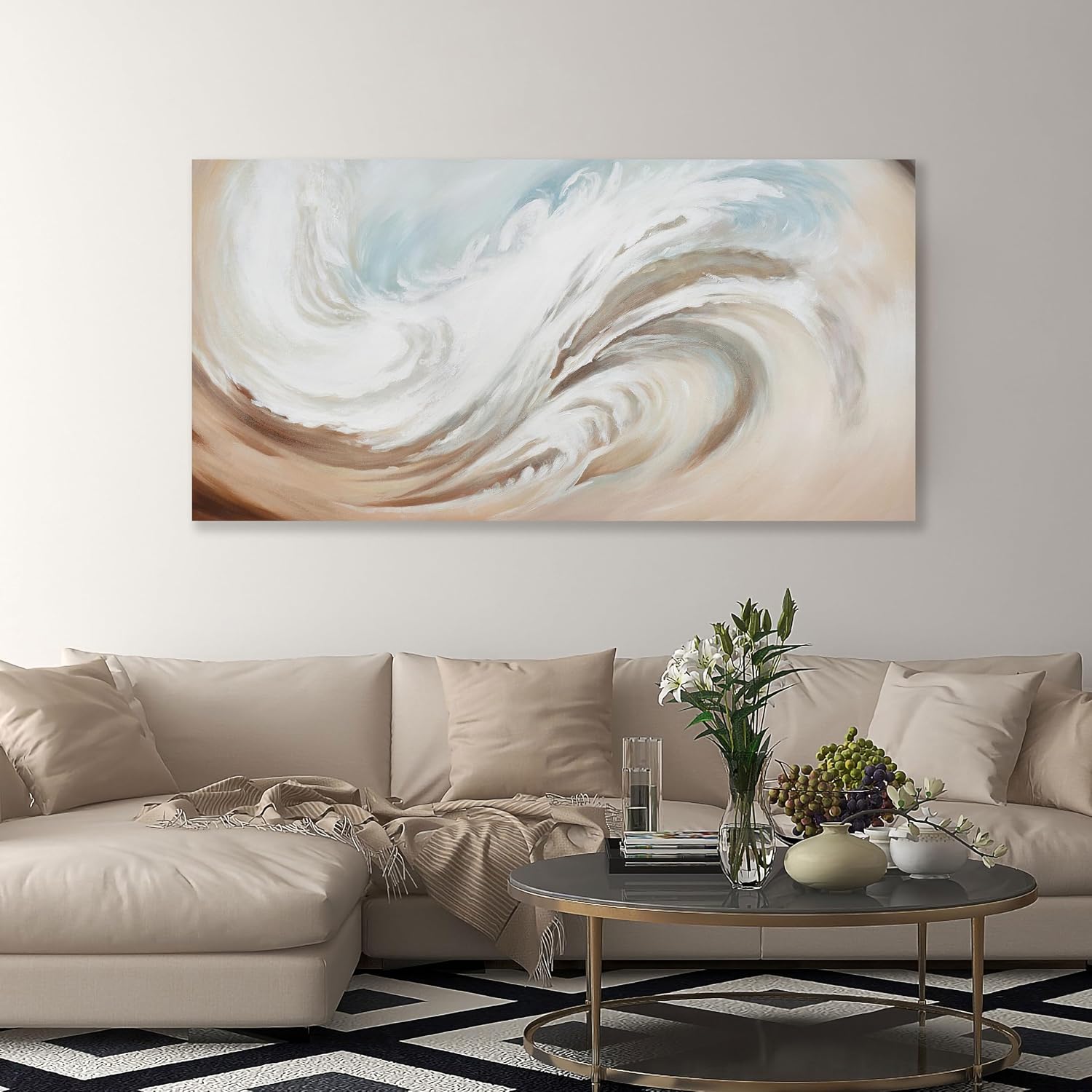 Abstract Wall Art Canvas Wall Paintings Modern Beige Wall Decor Aesthetic Room Decor Wall Art Framed Artwork for Living Room Bedroom Dining Room Home Office Decor 29'x58'