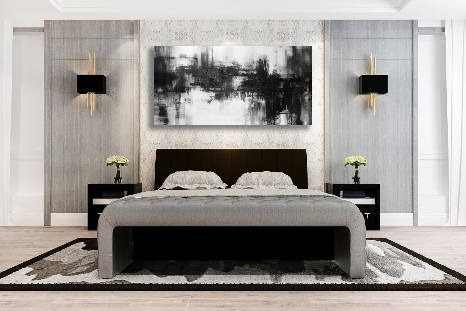 VHMING Black Abstract Wall Art Decor Black and White Painting Pop Culture Wall art Rock Room Decor Art Canvas Wall Decoration Artwork for Bedroom Home Office Dining Room Decoration 29'x58'