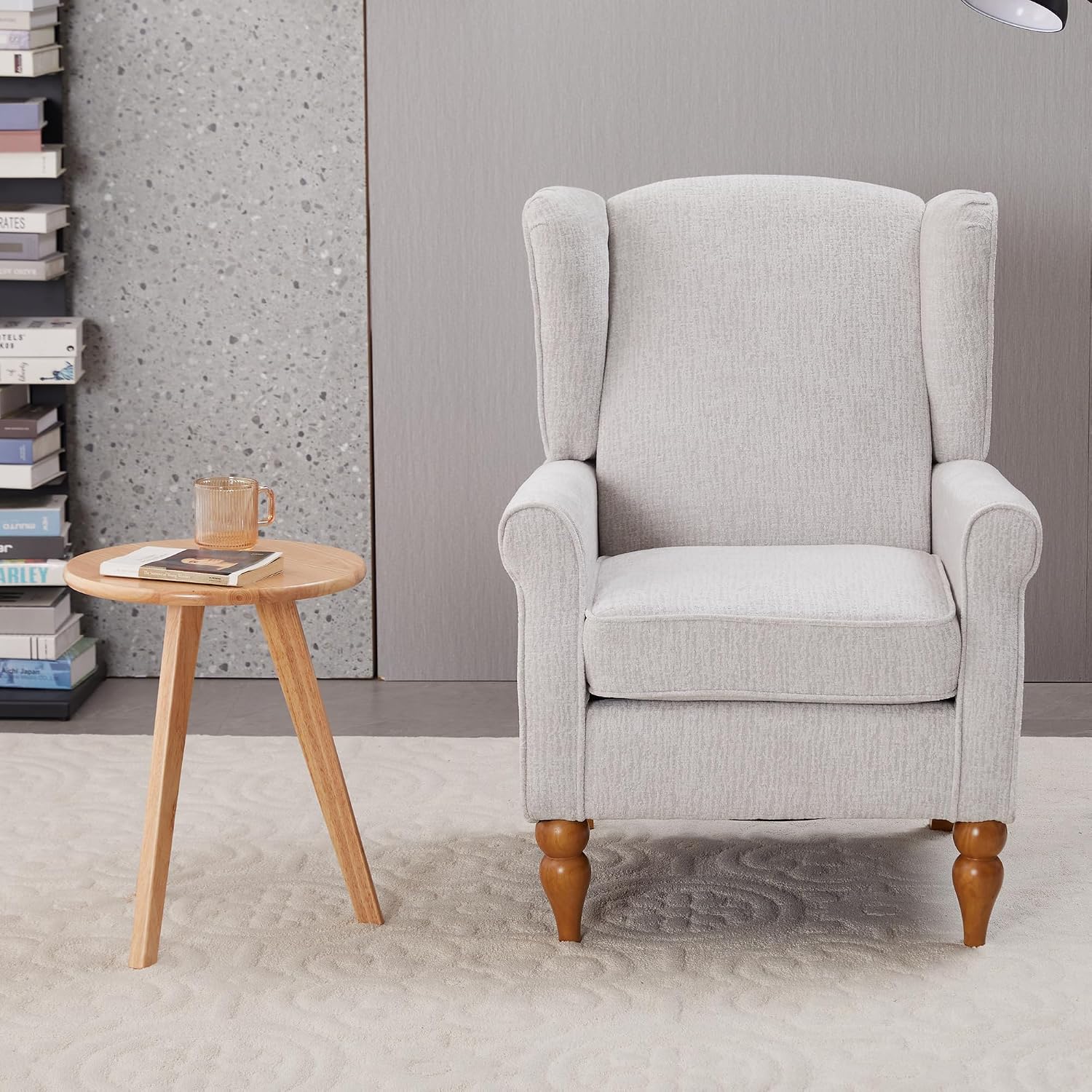 Mid-Century High Wingback Chair Set of 3,Modern Fabric Accent Chair Armchair with Solid Wood Coffee Table,Leisure Single Sofa Chair for Living Room,Club,Home Reception,Beige
