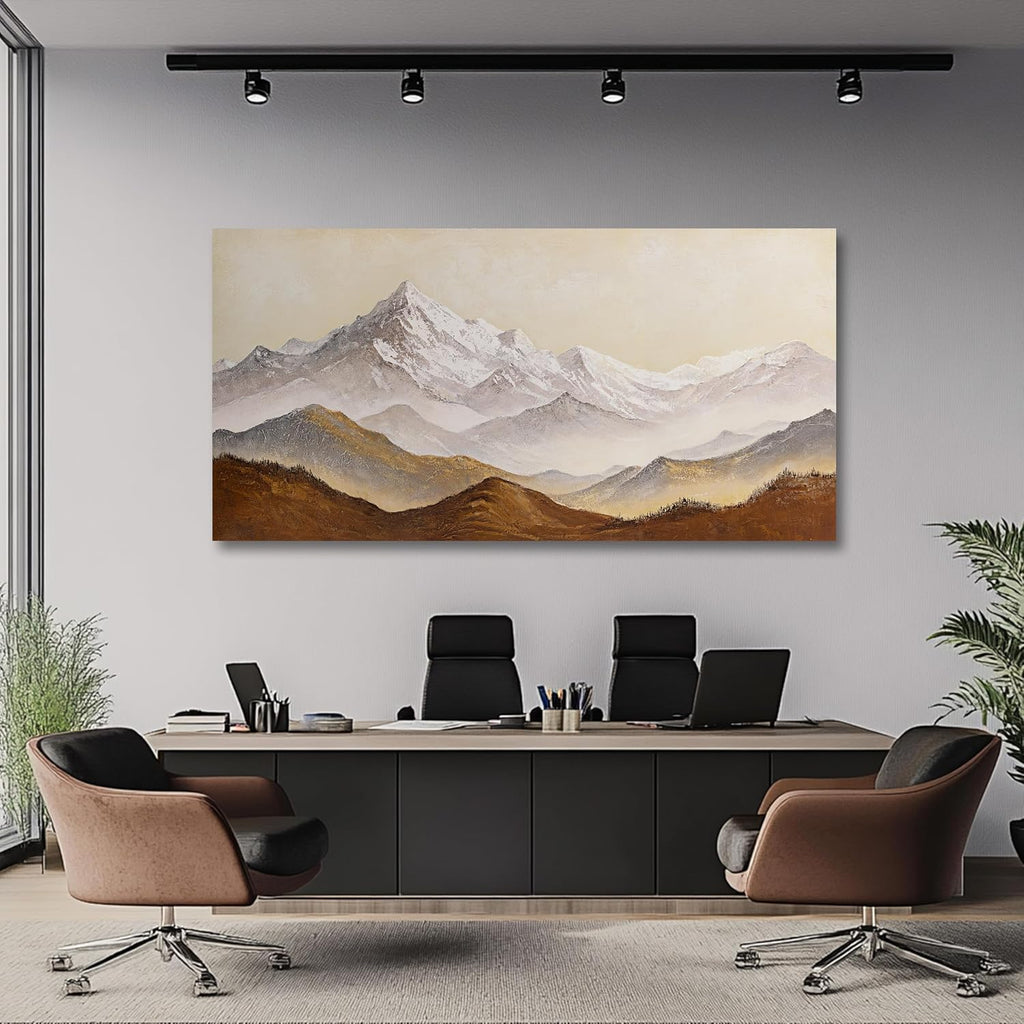 Landscape Canvas Wall Art Abstract Wall Art Earth Color Mountain Landscape Canvas Painting Decor Framed Artwork Snow Moutain Wall Art for Living Room Bedroom Dining Room Home Office Decor 29'X58'