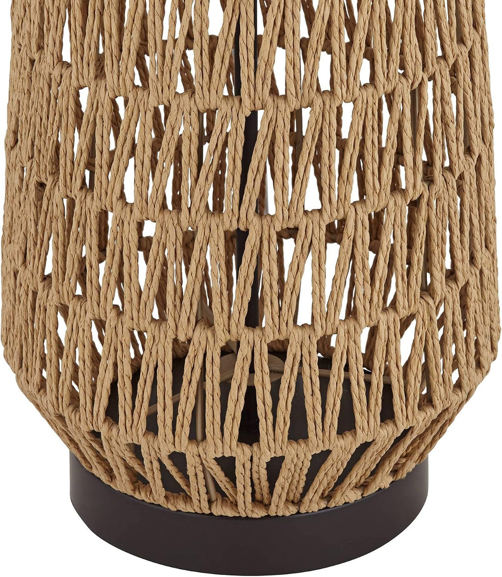 360 Lighting San Carlos 29' Tall Farmhouse Rustic Natural Cottage Core End Table Lamps Set of 2 Rattan Wicker Fabric Oatmeal Shade Living Room Bedroom Bedside Nightstand House Office Home Kitchen