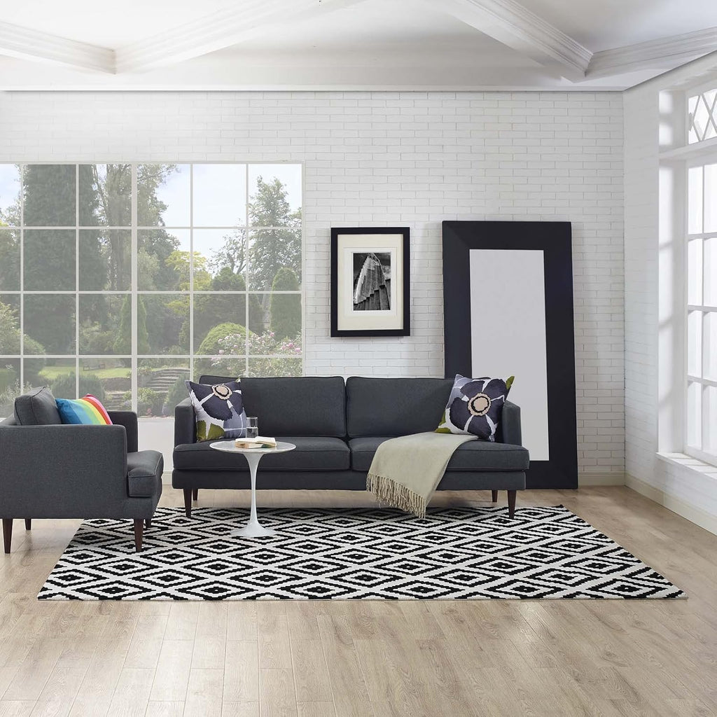 Modern Contemporary Urban Living Lounge Room Area Rug Runner Floor Carpet, Fabric, Multi White Black