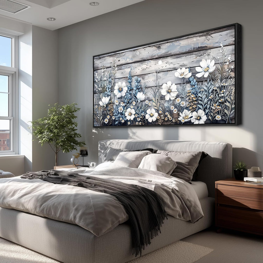 XIGUANGART Large Black Framed Wall Art for Living Room Floral Canvas Prints Printing Bedroom Artwork for Walls Rustic Nature Abstract Pictures for Kitchen Bathroom Office Modern Home Decor Mural 30x60
