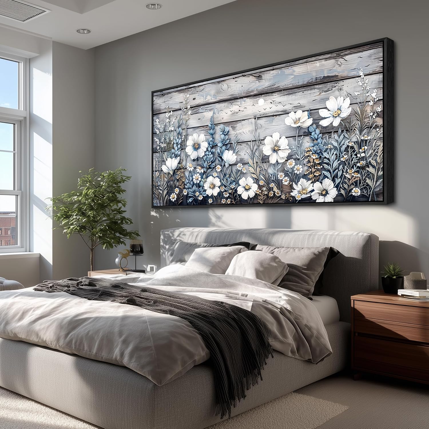 XIGUANGART Large Black Framed Wall Art for Living Room Floral Canvas Prints Printing Bedroom Artwork for Walls Rustic Nature Abstract Pictures for Kitchen Bathroom Office Modern Home Decor Mural 30x60