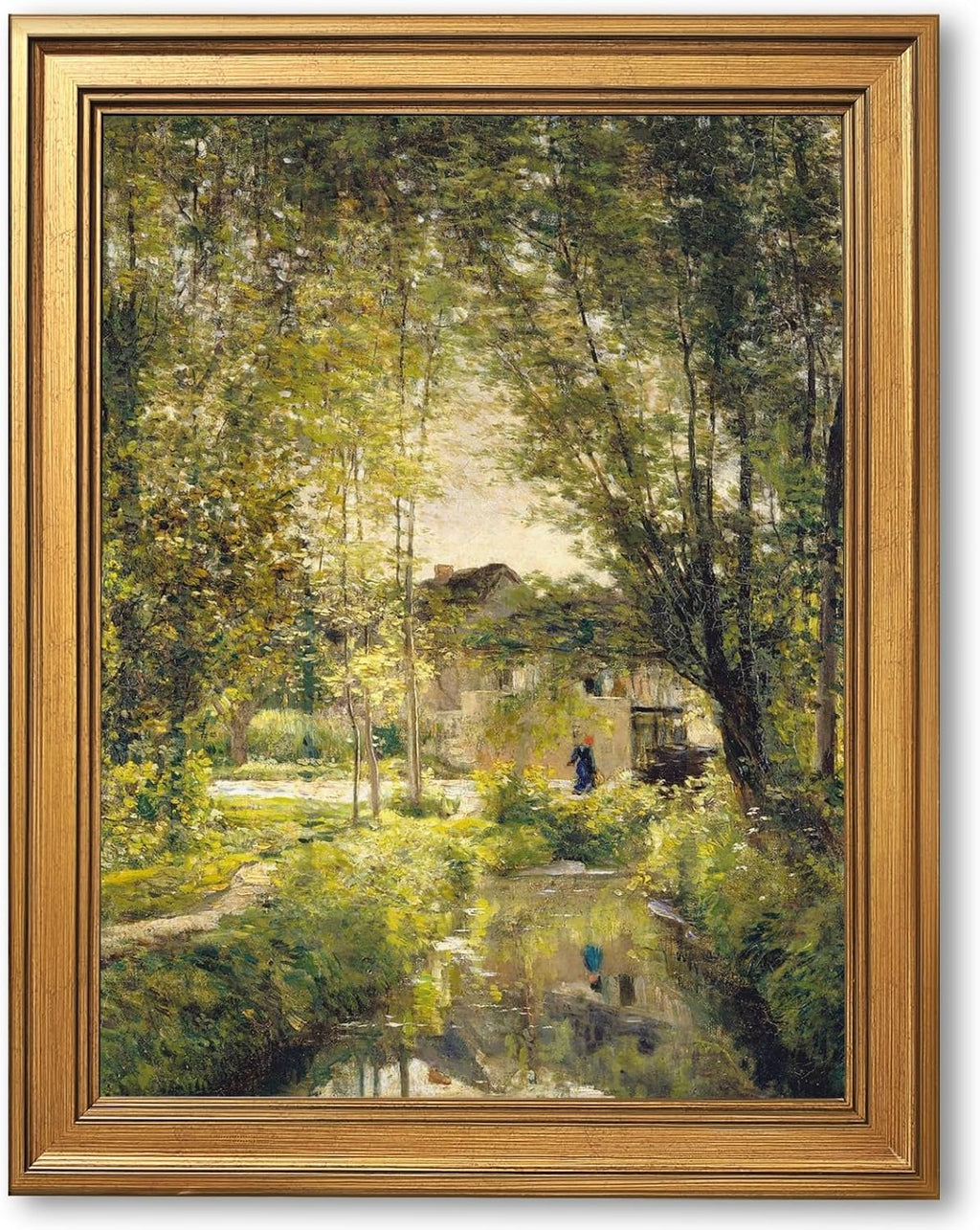 Gold Framed Vintage Wall Art Decor River Landscape Canvas Print Cottage Painting Rural Farmhouse Decor Tranquil Nature Scenery Picture Poster for Living Room Bedroom Office 24X36inch
