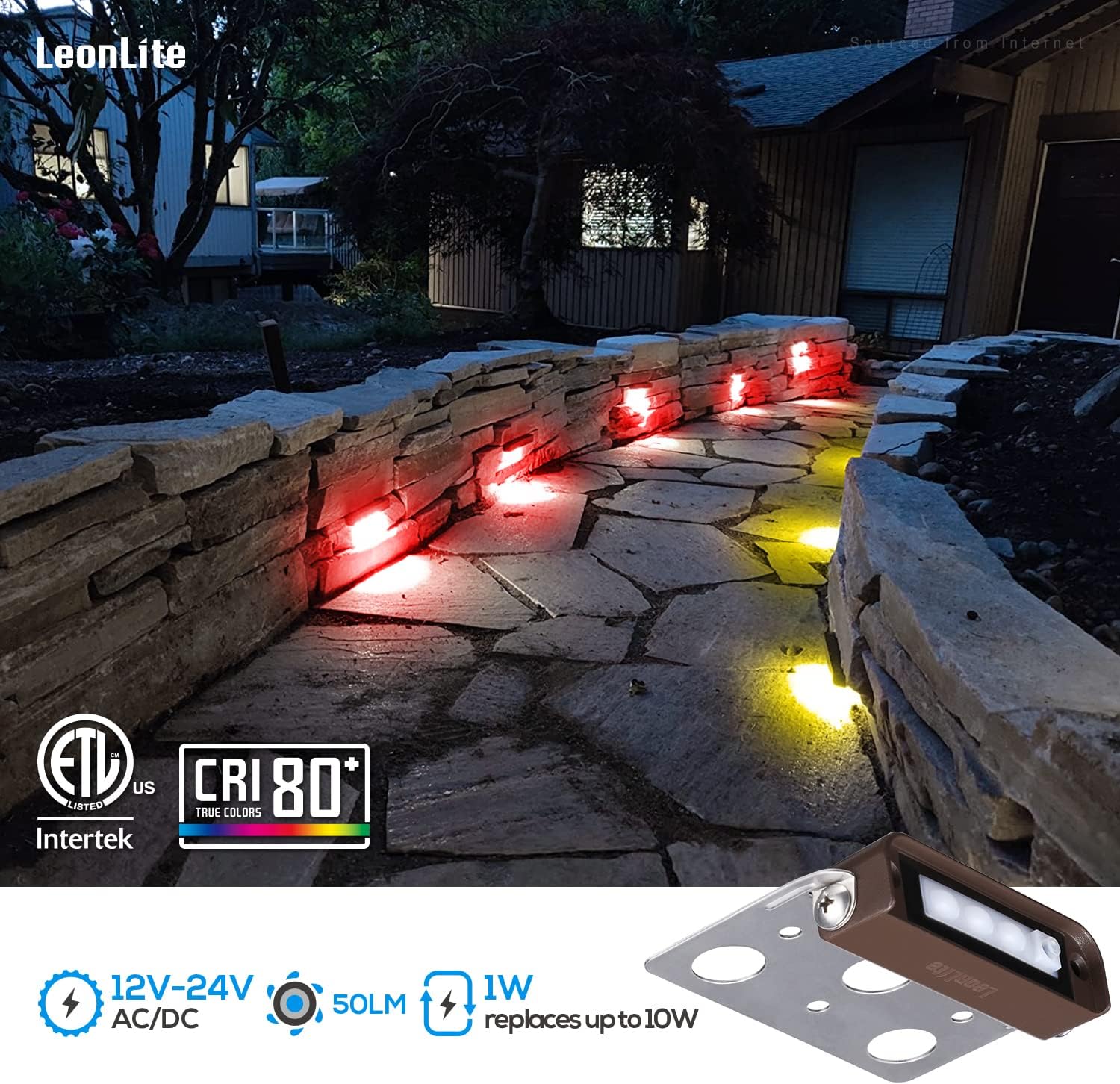LEONLITE 8-Pack Premium Series RGB 4 Inch 1W LED Retaining Wall Lights Swivel, Color Changing Hardscape Lighting Low Voltage, 12V-24V AC/DC LED Landscape Hardscape Paver Light, Outdoor Step Light, ETL