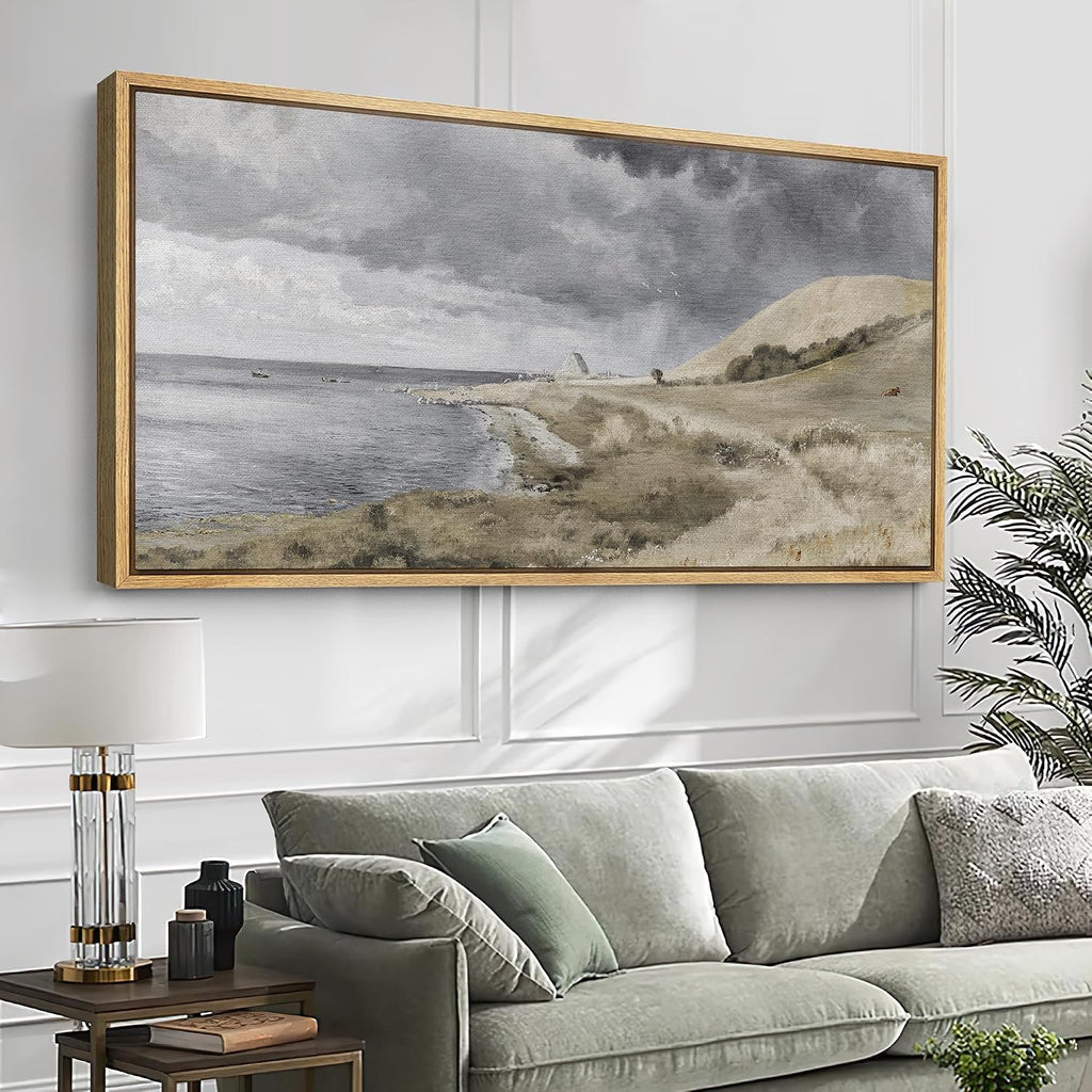 SIGNFORD Extra Large Framed Canvas Print Wall Art Coastal Dunes Landscape Serene Seaside Illustrations Modern Art Relax/Calm Warm for Living Room, Bedroom, Office - 60'x30'