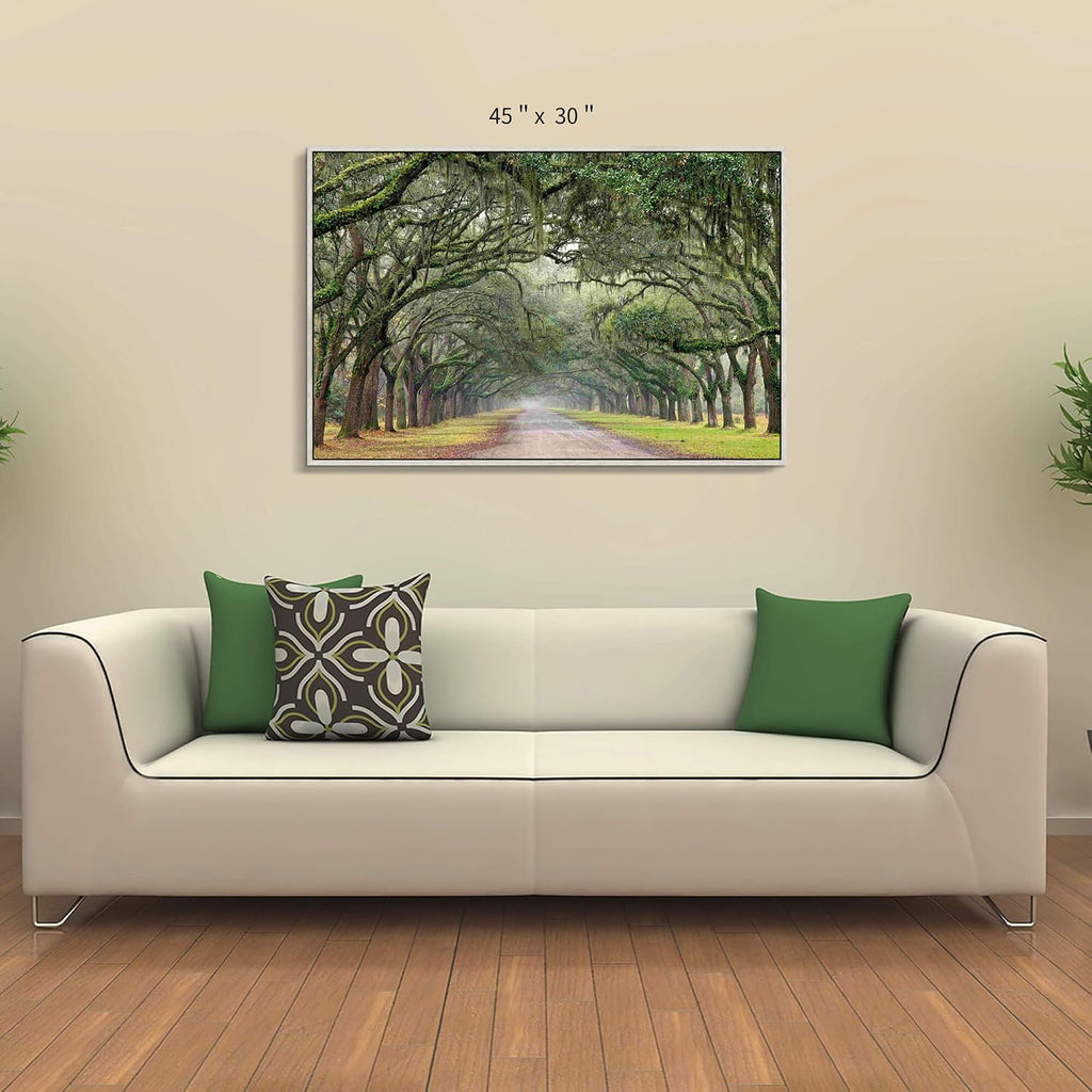 Green Oak Trees Canvas Artwork: Landscape Forest Picture Painting Wall Art Framed for Living Room (45'' x 30'' x 1 Panel)