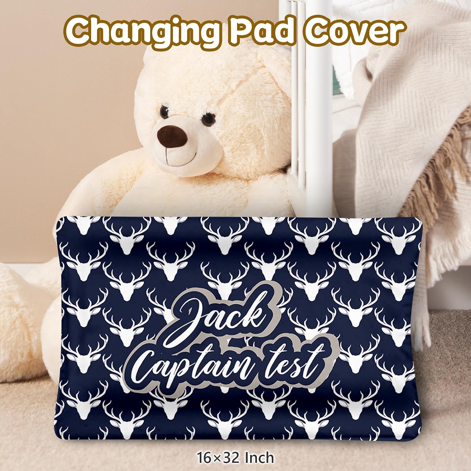 Terwex Personalized Baby Bedding, 5 Pcs Custom Name Bedding Sets for Girls & Boys - Nursery Beds, Soft Toddler Sets for Infant Customized Gifts, Blue Woodland Deer