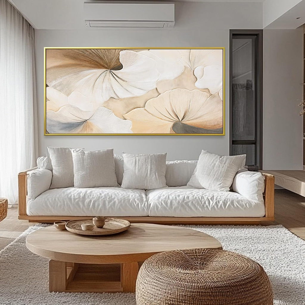Canvas Art Wall Decor Large Size Gold Framed Wall Art For Living Room Modern Abstract Wall Decor Prints Pictures Brown White Flower Wall Art Picture For Bedroom Hotel Home Artwork 29x58 Inch