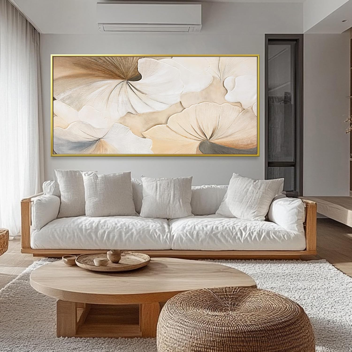 Canvas Art Wall Decor Large Size Gold Framed Wall Art For Living Room Modern Abstract Wall Decor Prints Pictures Brown White Flower Wall Art Picture For Bedroom Hotel Home Artwork 29x58 Inch