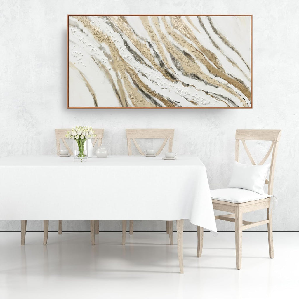 Abstract Canvas Wall Art Large Size Modern Art Paintings Abstract Painting With Golden And White Lines Minimalist Artwork Decor For Living Room Bedroom Corridor Framed 29' X 58'