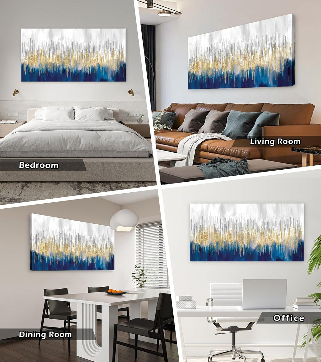 XXMWallArt FC3198 Abstract Wall Art Gold and Blue Canvas painting Artwork Painting Print for Living Room Bedroom Kitchen Home and Office Wall Decor