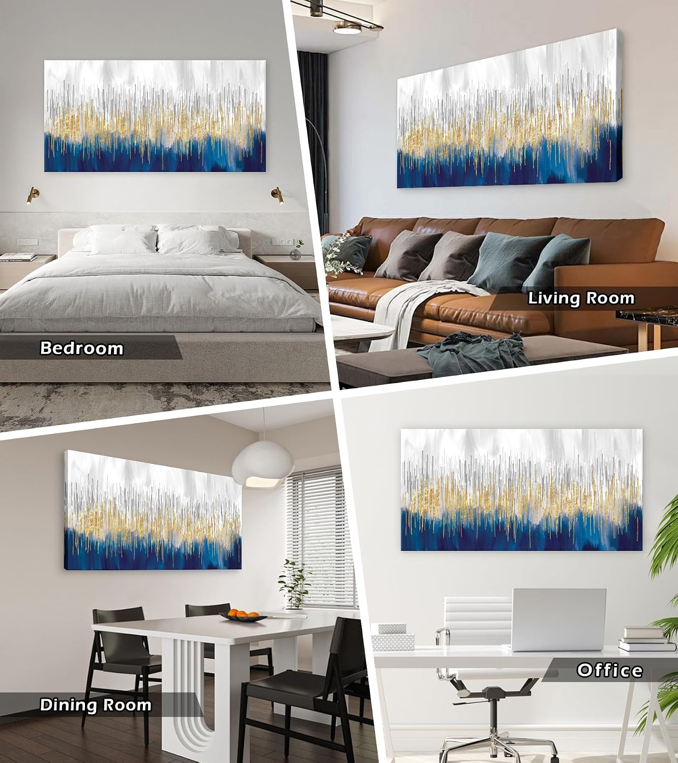 XXMWallArt FC3198 Abstract Wall Art Gold and Blue Canvas painting Artwork Painting Print for Living Room Bedroom Kitchen Home and Office Wall Decor