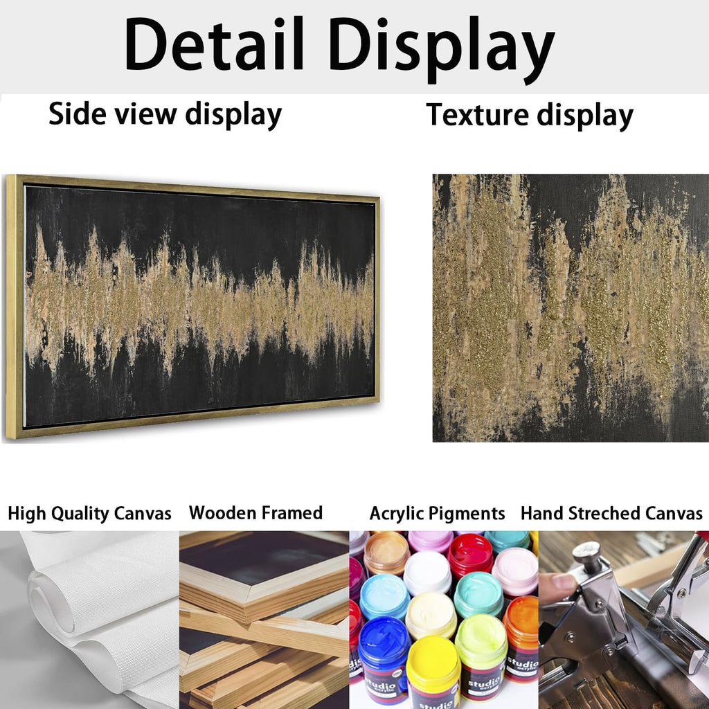27'x56' Framed Black and Gold Abstract Sound Wave Textured Wall Art, Minimalist Pictures Canvas Wall Deco for Living Room Bedroom Office Gallery