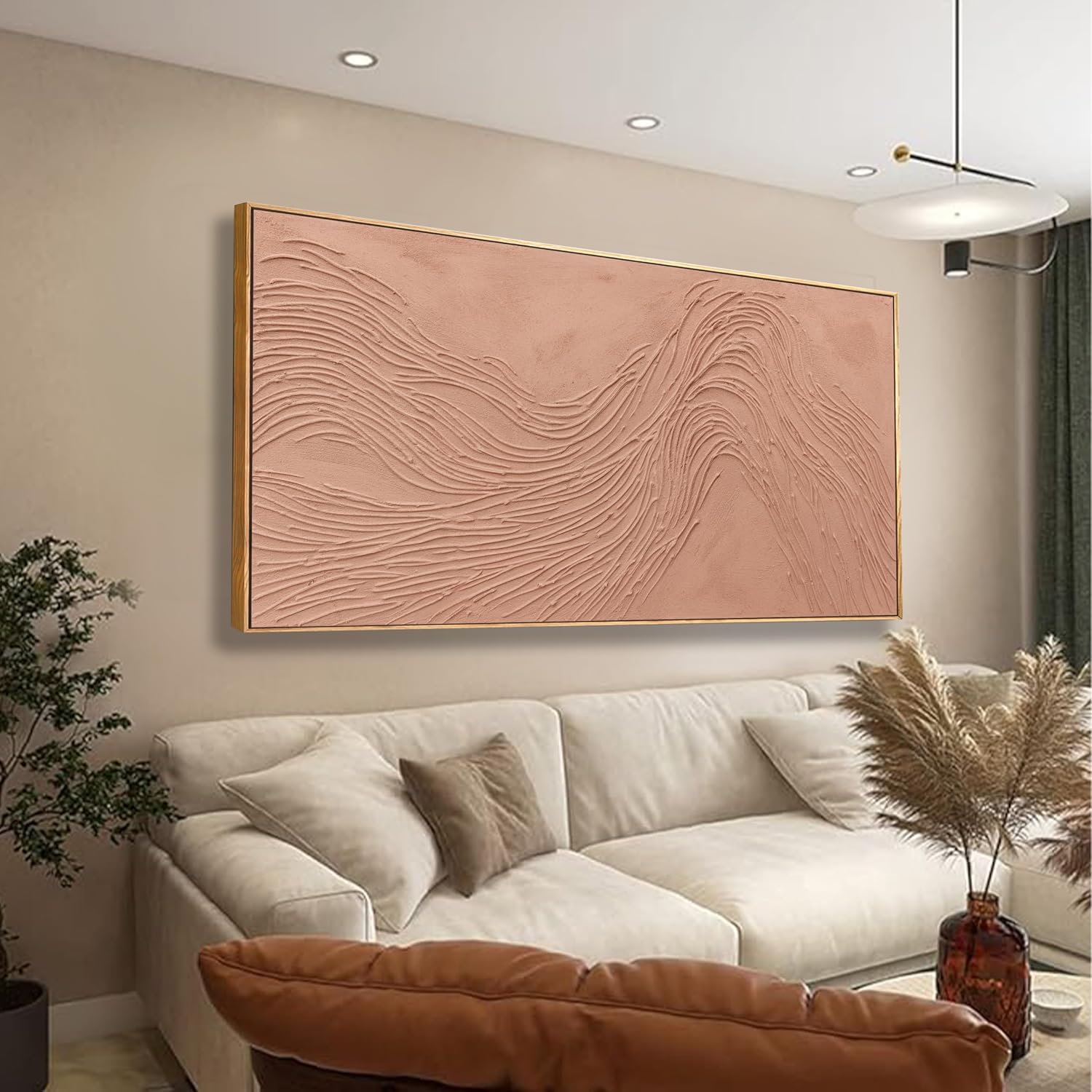 Canvas wall Art Wall Decor Bedroom Pictures Wall Decoration Artwork Abstract Wall Art Hand Painted Reddish Brown Variational Texture Minimalist Modern Art large Modern Painting Pictures for Living Room Home Kitchen Office 24'*48' With Framed
