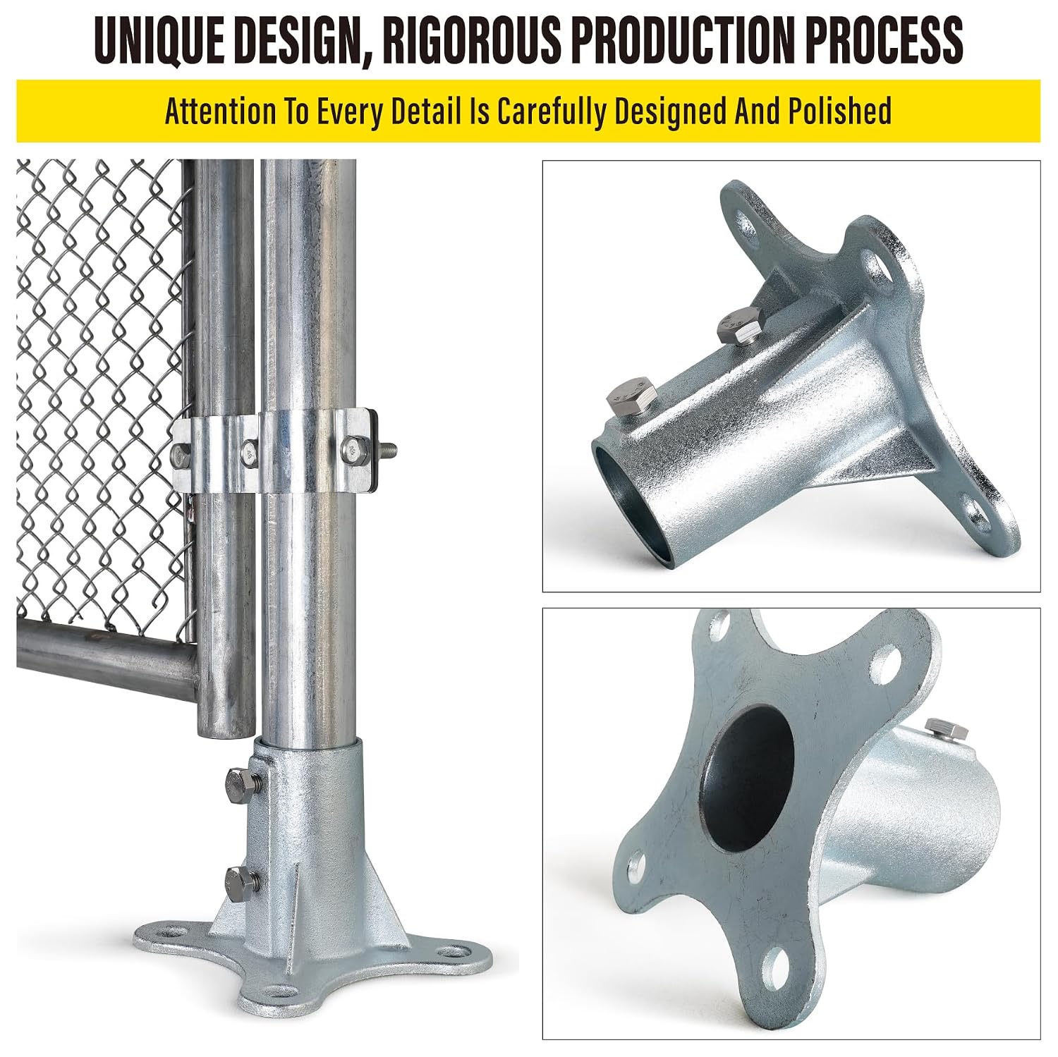 Post 2' (1 7/8' OD) Chain Link Fence Post Floor Flange Bracket, for Chain Link Fence Posts, Mailboxes, and Other Steel Round Post Galvanized Anchor Flange Bases (4 Pack)