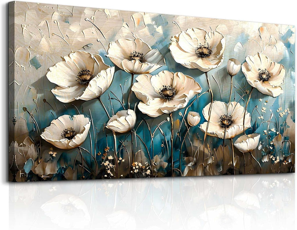 KELIYUAN Large Wall Decoration Canvas Painting Wall Art For Living Room Dining Room Mural White Flowers Picture Artwork Print For Kitchen Room Bedroom Bathroom Home Decoration Aesthetics 30x60 In
