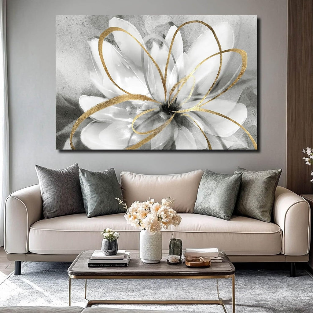 SOUGUAN Botanical Art Posters Gold Flower Wall Decoration Contemporary Wall Art for Living Room Large Size 32'x48' Photo for Dining Room Wall