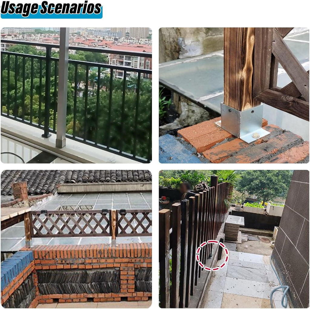 Heavy Duty Stainless Steel Pergola Bracket Kit - 2 PCS Metal Post Base Supports for Concrete, Vinyl Fence & Wood Deck Porch Railing (90x80mm) - Durable, Weather-Resistant Design