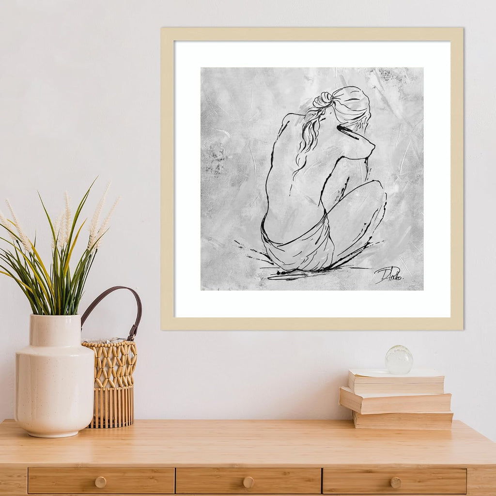 Amanti Art Framed Wall Art Print 21x21 Nude Sketch I by Patricia Pinto, Abstract Wall Art, Modern Contemporary Decor, Medium Poster Painting Artwork for Living Room, Bedroom, Bathroom, Kitchen,