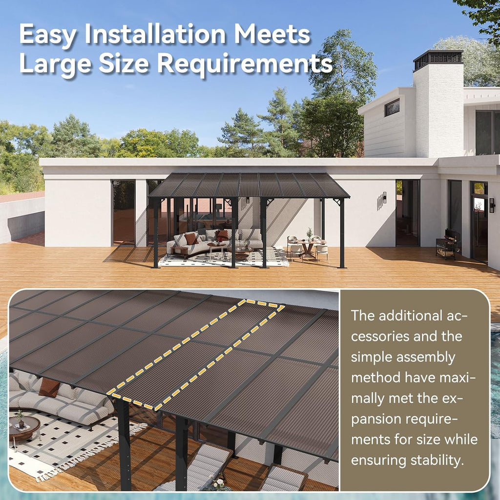 Aoxun 18' x 10' Pergola for Patio, Gazebo with Sloped Roof, Grill Pergola Large Wall-Mounted Heavy Duty Awnings, for Backyard, Deck, Patio