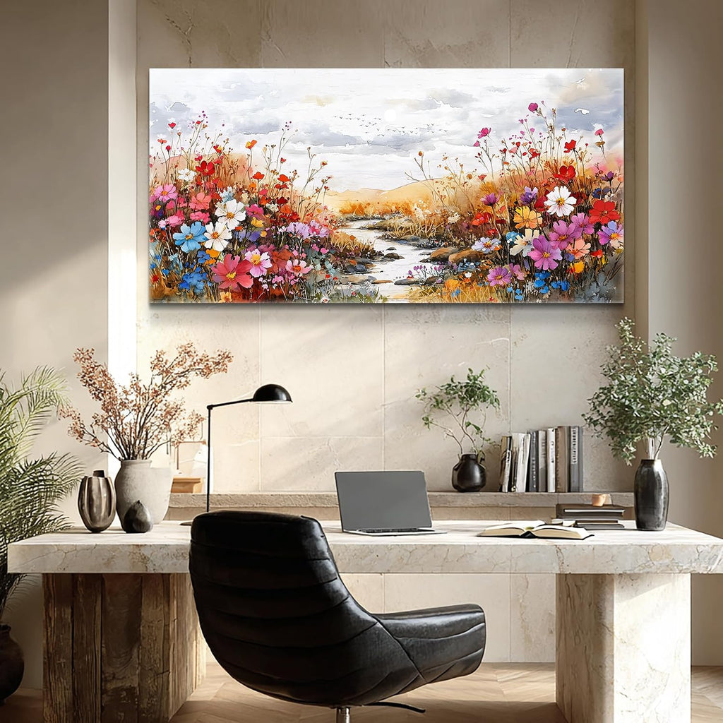 XIGUANGART Wildflowers Plants Painting Artwork Large Wall Art Canvas Prints Colorful Flowers Scenery Farmhouse Pictures Wall Decor for Living Room Kitchen Dining Room Bedroom Office Ready To Hang