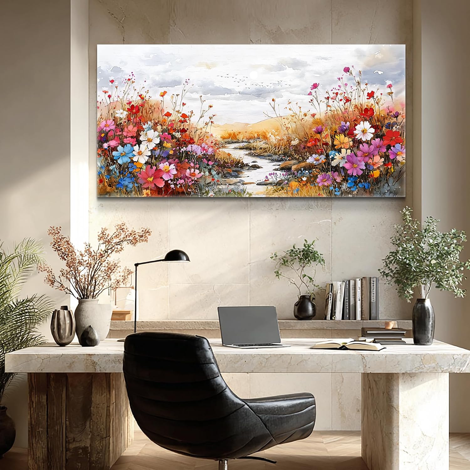 XIGUANGART Wildflowers Plants Painting Artwork Large Wall Art Canvas Prints Colorful Flowers Scenery Farmhouse Pictures Wall Decor for Living Room Kitchen Dining Room Bedroom Office Ready To Hang