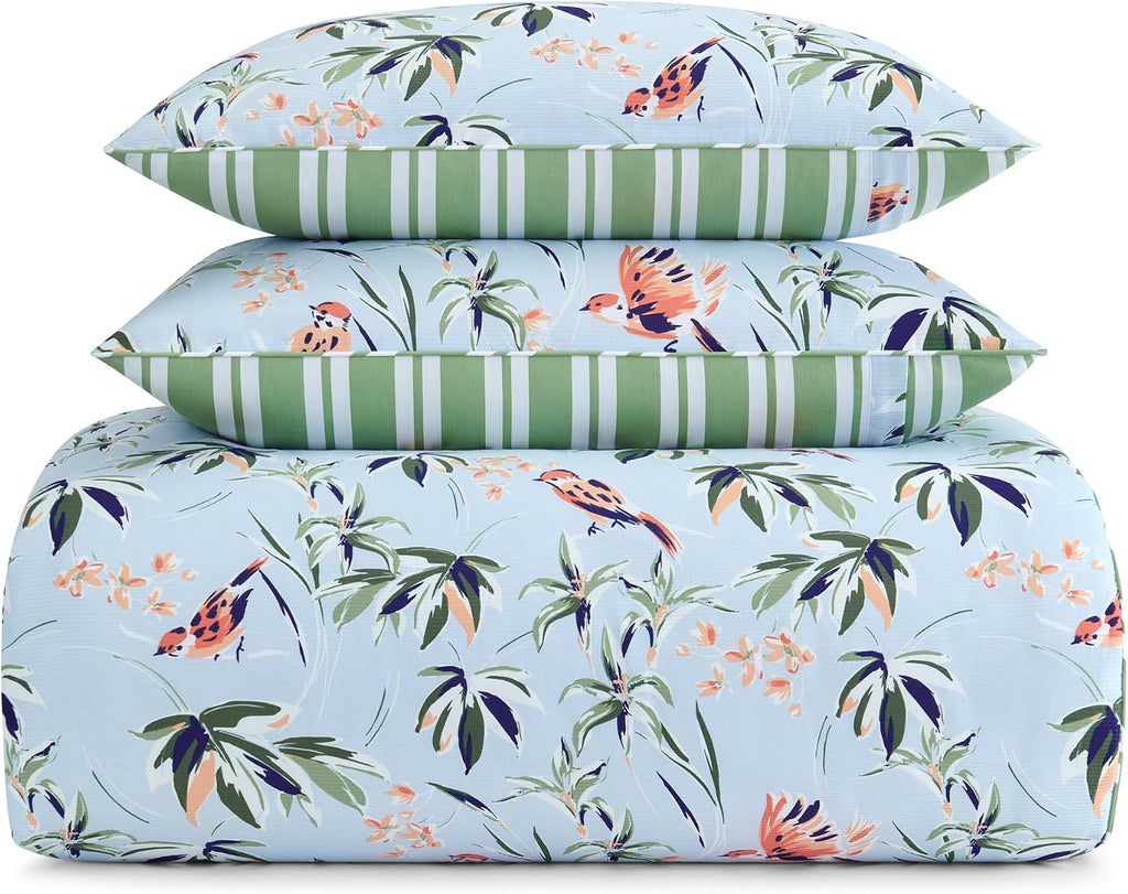 kate spade new york Bird Garden King Comforter Set, 300 Thread Count Cotton Reversible Cover, All Season 3 Piece Bedding, Machine Washable, Floral Multicolor