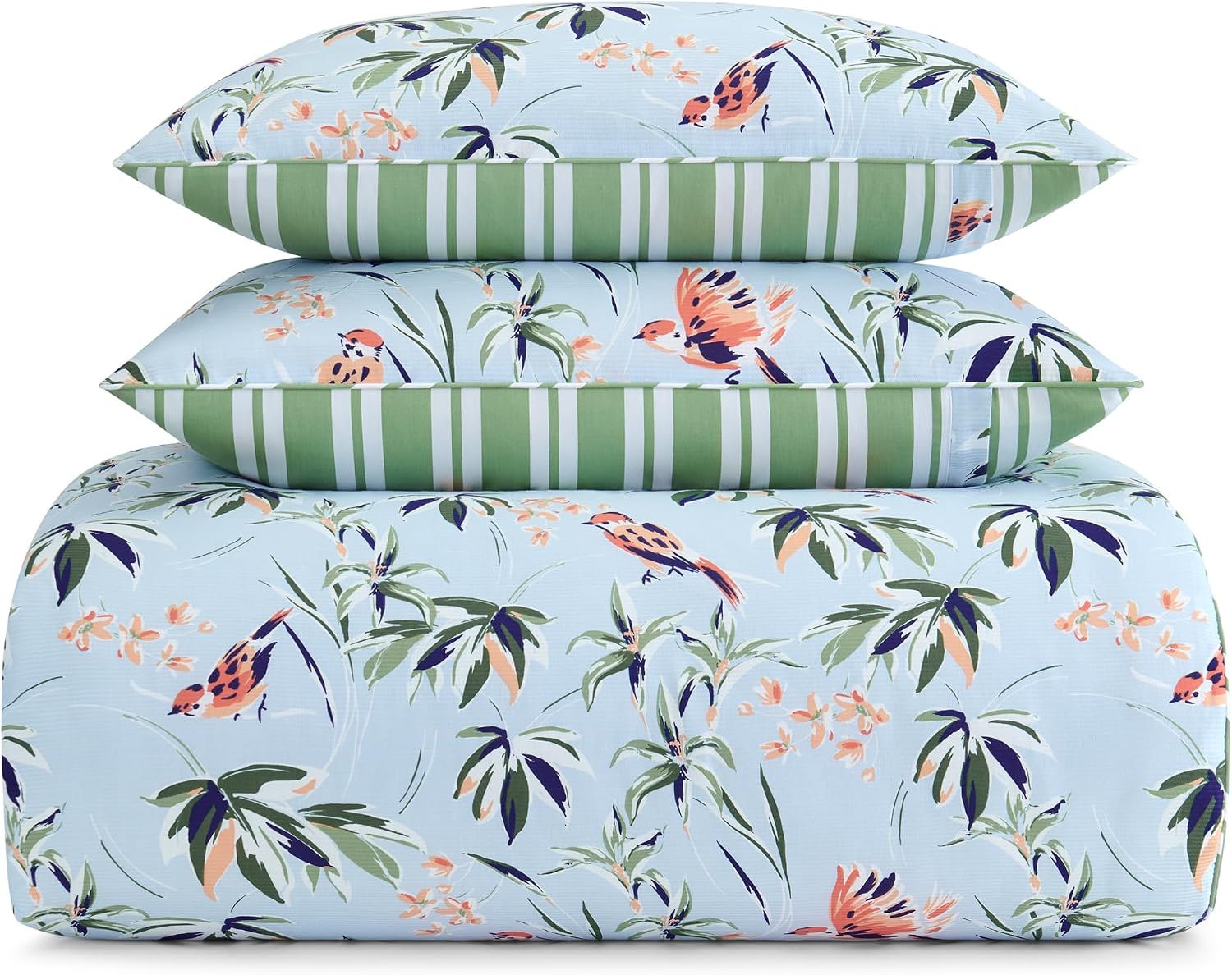 kate spade new york Bird Garden King Comforter Set, 300 Thread Count Cotton Reversible Cover, All Season 3 Piece Bedding, Machine Washable, Floral Multicolor