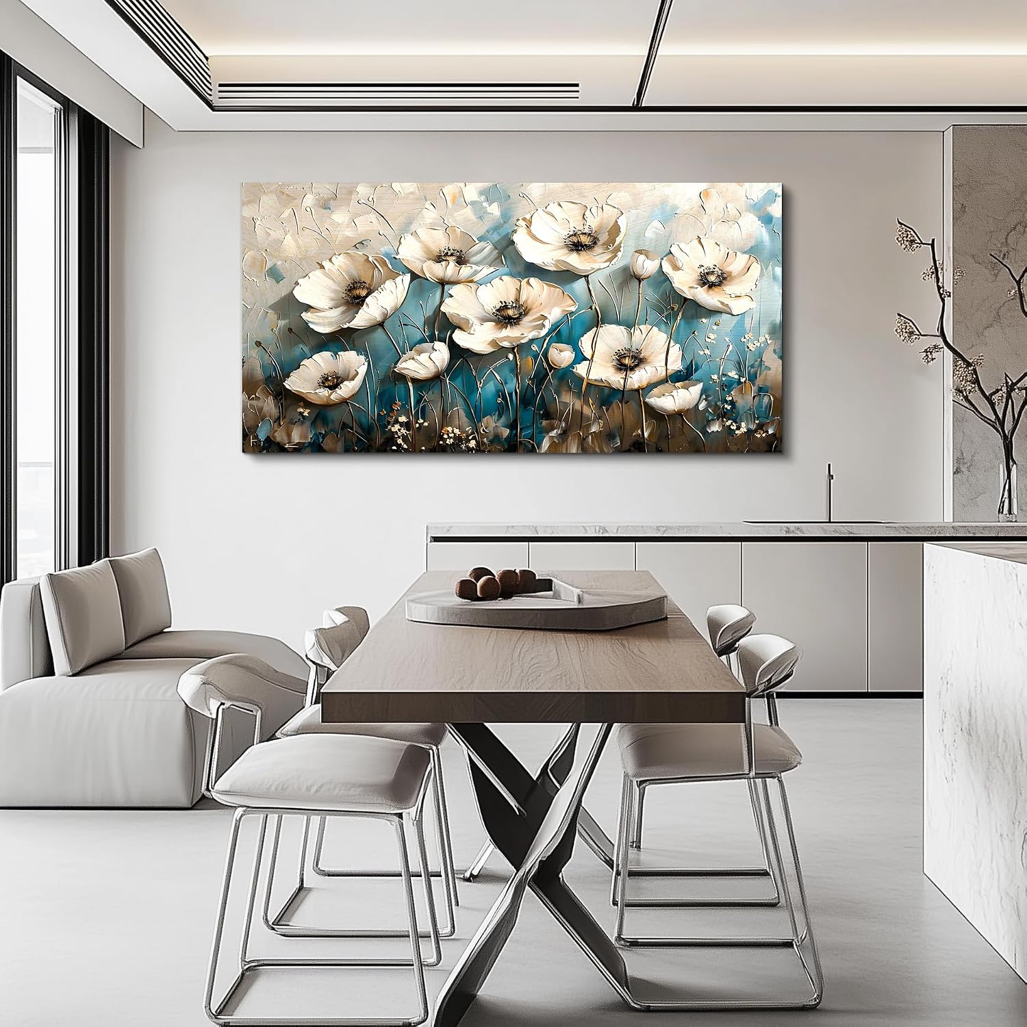 KELIYUAN Large Wall Decoration Canvas Painting Wall Art For Living Room Dining Room Mural White Flowers Picture Artwork Print For Kitchen Room Bedroom Bathroom Home Decoration Aesthetics 30x60 In