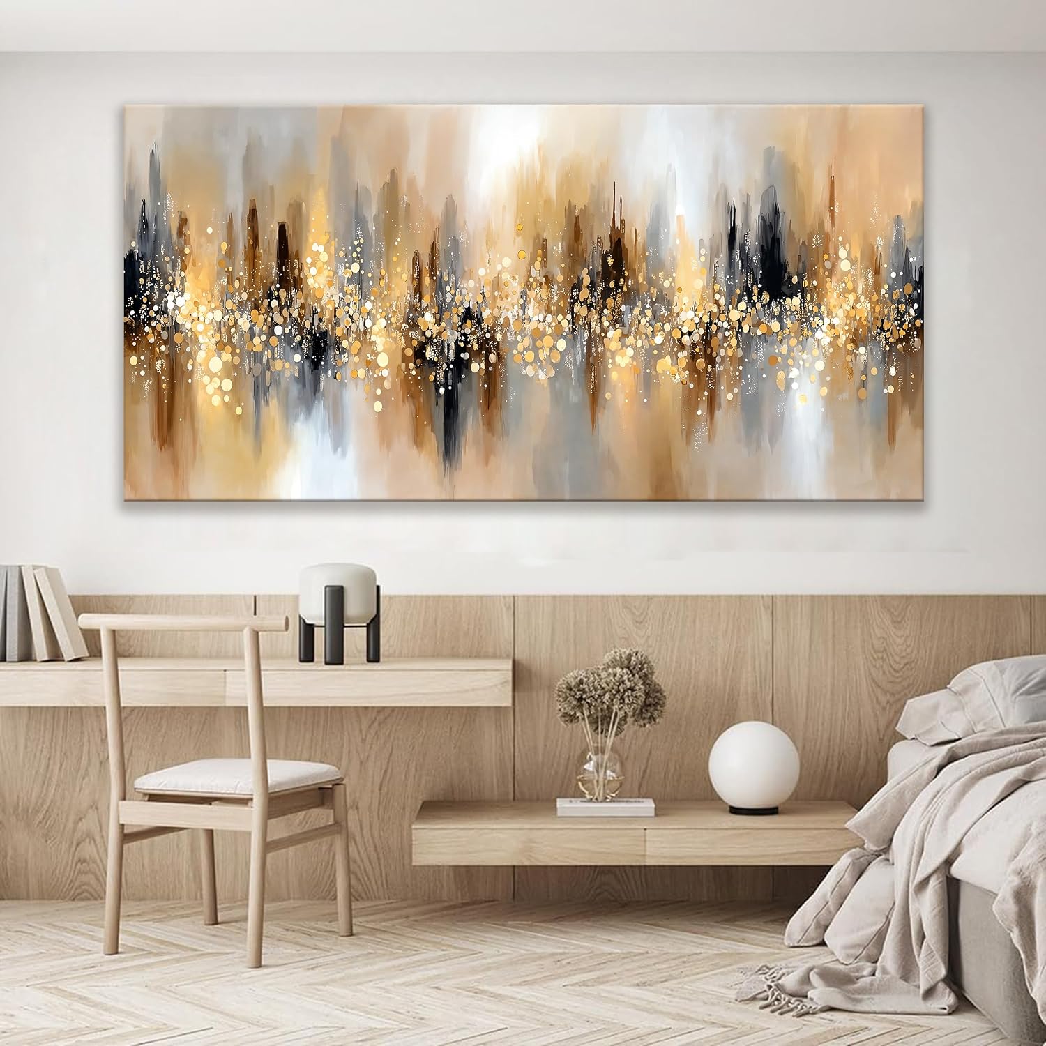 Tsomzxng Large Abstract Wall Art For Living Room Gold Abstract Wall Decor Modern Canvas Art Wall Decor 29' X 58' Painting Gold Wall Art For Bedroom Apartment Office Dining Room Home Decoration