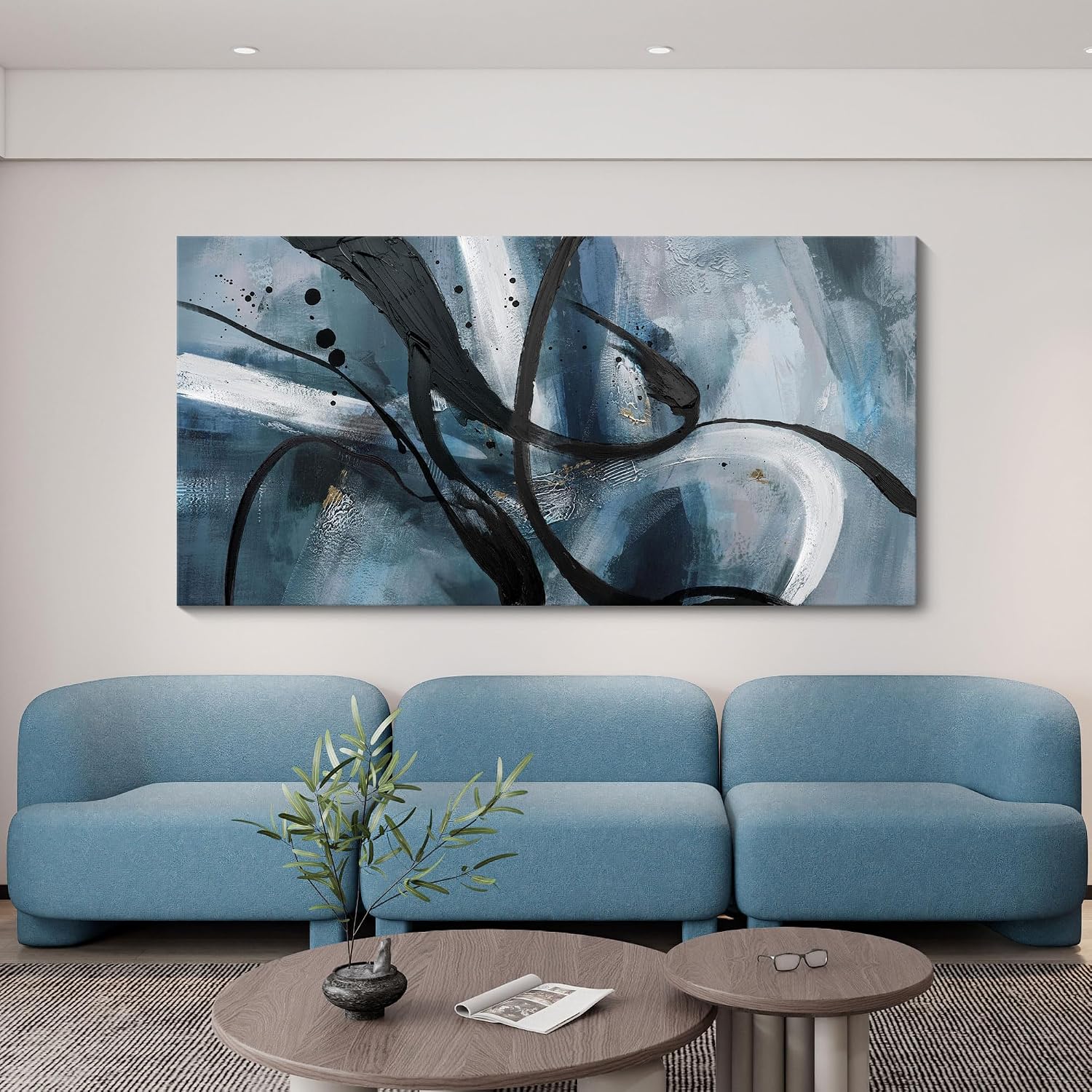 Abstract Frame Wall Art Black and White graffiti of Modem Minimalist Art Large Canas Wall Art for Living Room Bedroom Decor Framed Pictures Artwork for Walls 29x58
