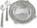 Arthur Court Concho Pattern Salad Bowl with Serving Set 11.75' Diameter 3.5' Tall - 3 Pieces - Aluminum Metal