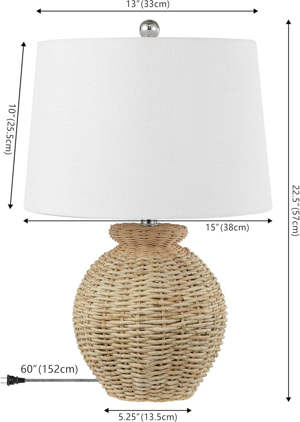 JONATHAN Y 22' Brown Rattan Rustic Coastal Table Lamp Set of 2, Woven Wicker Globe Base with White Linen Shade for Living Room Bedroom, UL Listed, LED Bulbs Included JYL4050A-SET2