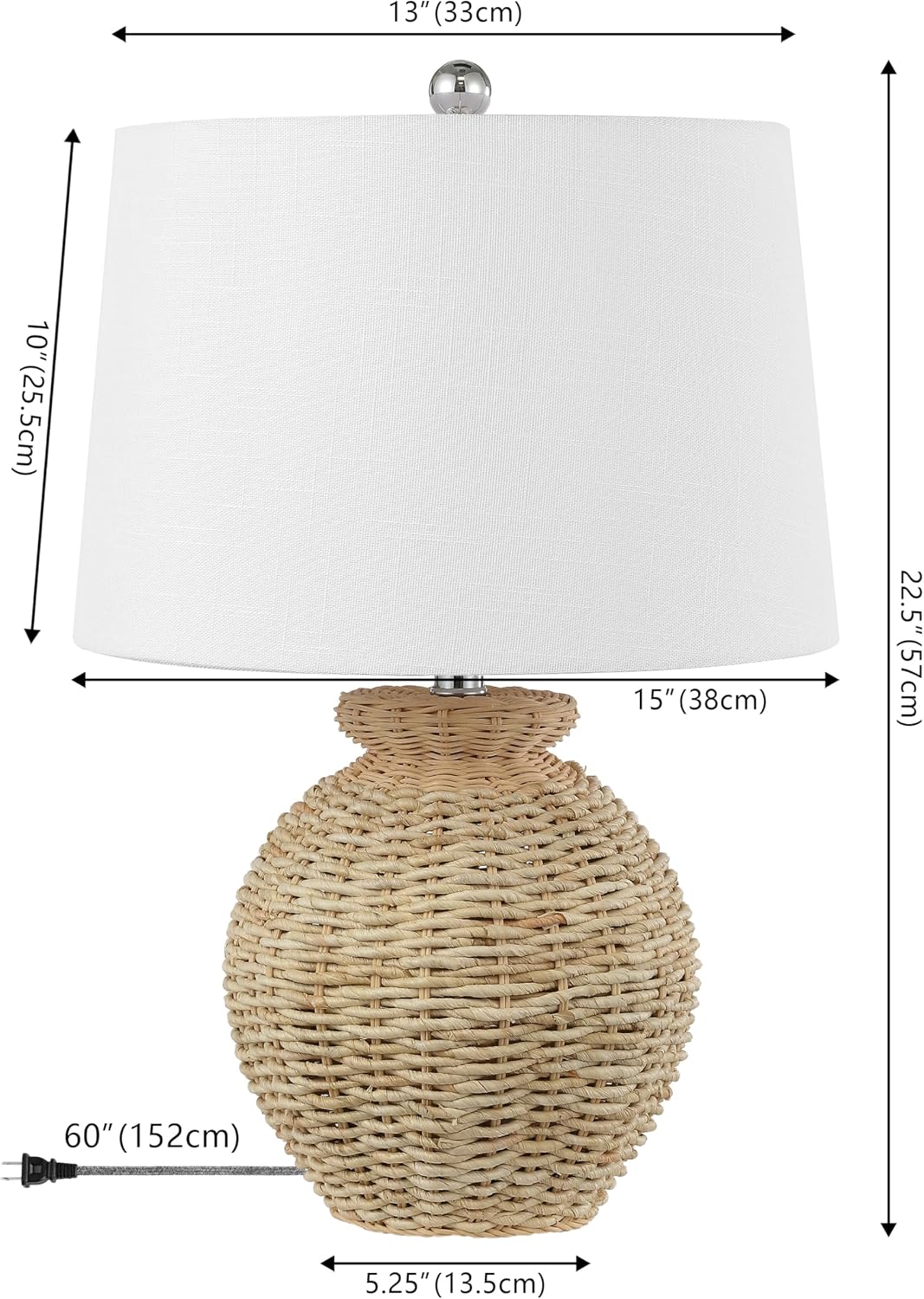 JONATHAN Y 22' Brown Rattan Rustic Coastal Table Lamp Set of 2, Woven Wicker Globe Base with White Linen Shade for Living Room Bedroom, UL Listed, LED Bulbs Included JYL4050A-SET2