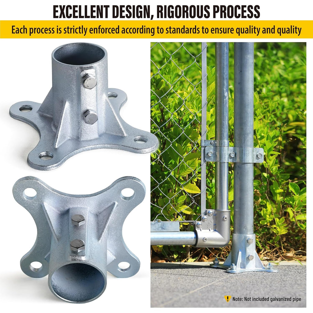 Aecxm 2.5' (2-3/8' Post OD) Chain Link Fence Post Floor Flange Galvanized Anchor Base for Fence Posts, Mailboxes, Lamp Posts & Commercial Applications 8Pack