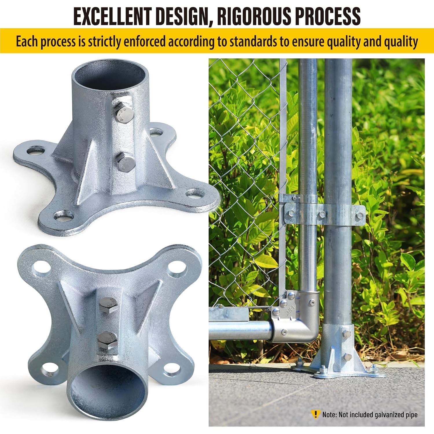 Aecxm 2.5' (2-3/8' Post OD) Chain Link Fence Post Floor Flange Galvanized Anchor Base for Fence Posts, Mailboxes, Lamp Posts & Commercial Applications 8Pack