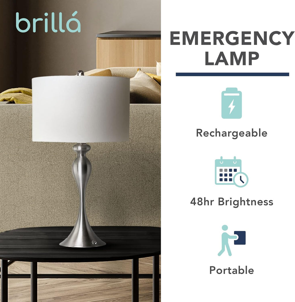 My Magic Carpet Brillá Metal LED Rechargeable Lamp - Battery Operated Desk Light with Built in Battery - Cordless LED Table Lamp for Home - Wireless Lantern for Office, Bedroom, & Living Room (25.5')