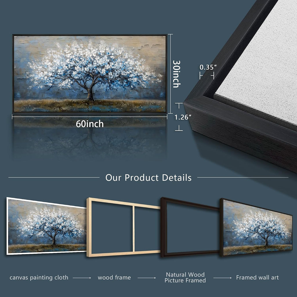 KELIYUAN Wall Art For Living Room Wall Decor For Bedroom Large Canvas Black Framed Wall Painting Abstract Tree Pictures Office Dining Room Decor Artwork Hotel Room Mural Home Decoration 30'X60'