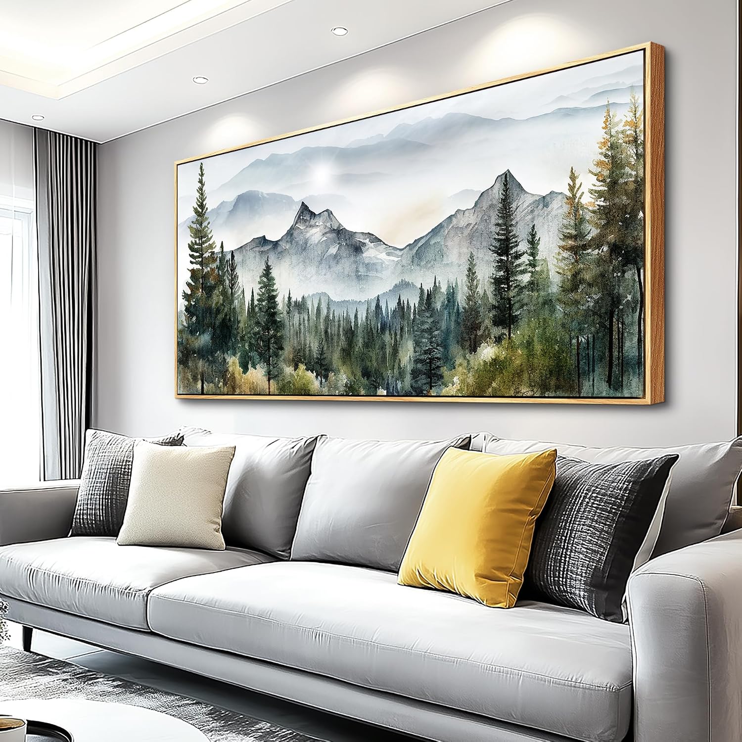 MHARTK66 Large Wall Decor For Living Room Wood Framed Wall Art For Office Bedroom Pictures Abstract Mountain Forest Landscapes Ink Canvas Prints Painting Artwork Modern Stretched and Framed Poster