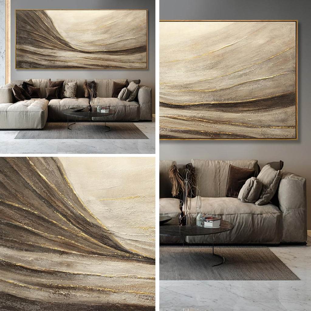 WINKAILIN Brown And Gold Wave Minimalist Wall Decor Large Wall Art Rustic Abstract Oversized Posters Pictures Extra Large Contemporary Canvas for Living Room Entryway Decor 32x70 Inch