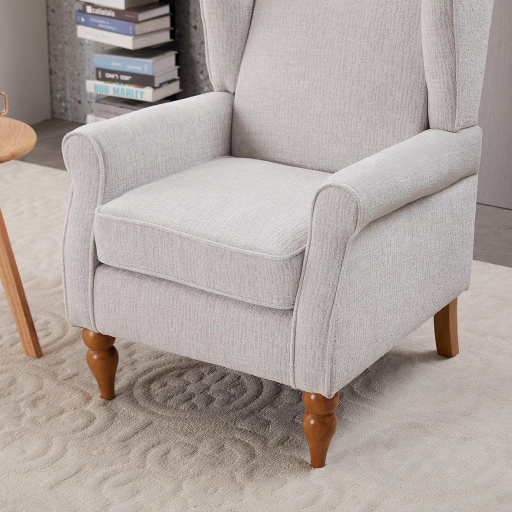 Mid-Century High Wingback Chair,Modern Fabric Accent Chair Armchair with Solid Wood Coffee Table Set,Leisure Single Sofa Chair for Living Room,Club,Home Reception,Beige