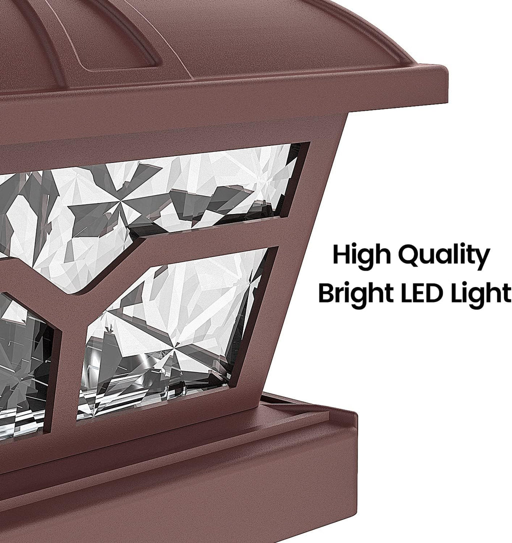 SIEDiNLAR Solar Post Cap Lights Outdoor 2 Color Modes 8 LEDs for 4x4 5x5 6x6 Wooden Vinyl Posts Fence Deck Patio Decoration Warm White & Cool White Lighting Brown (10 Pack)