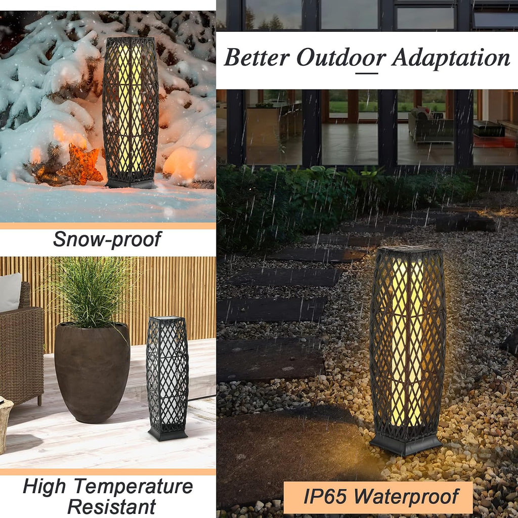 Tangkula 2 Pieces Outdoor Solar Powered Floor Lamps, IP65 Waterproof Wicker Floor Lamps with Auto On/Off LED Light, Outdoor Decor Lanterns for Garden Porch Pool Pathway Driveway (Diamond-Black)