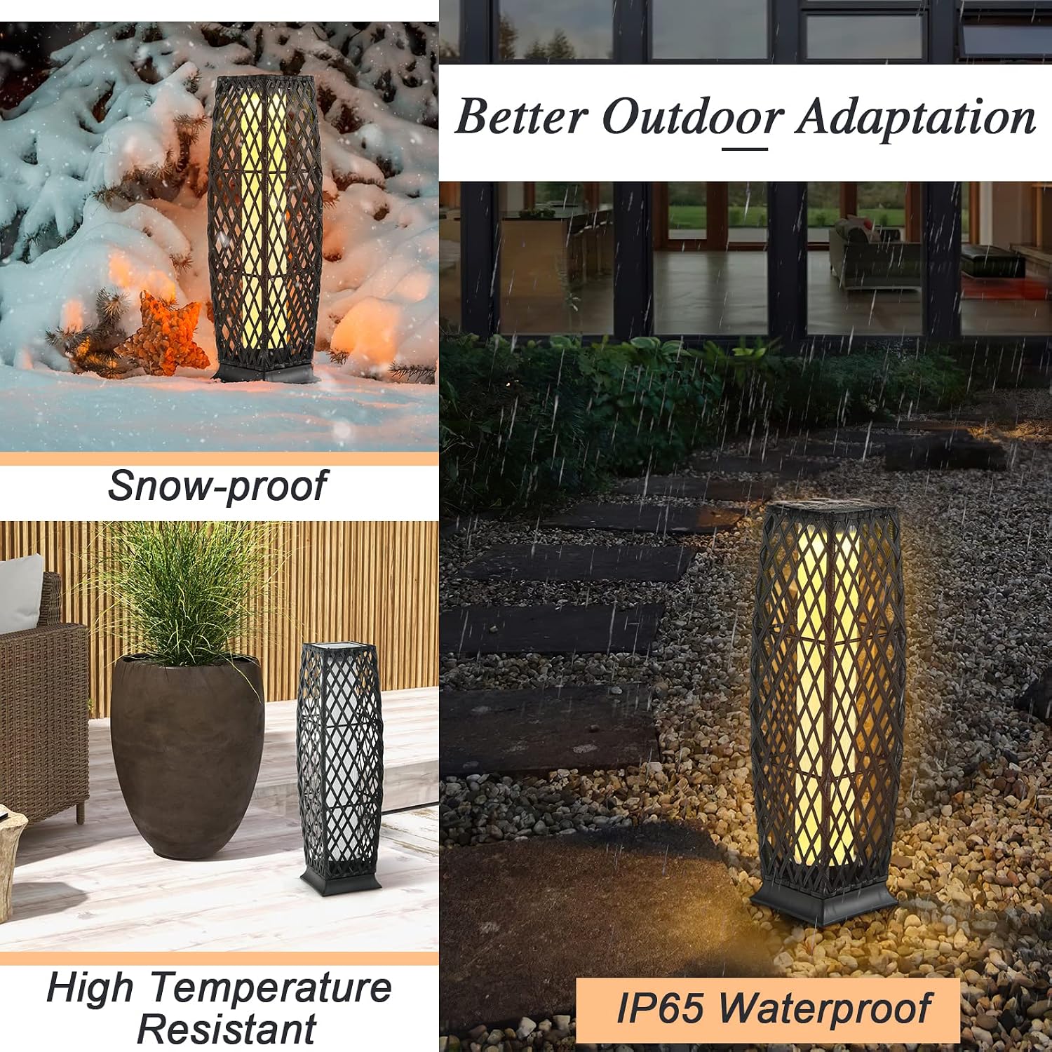 Tangkula 2 Pieces Outdoor Solar Powered Floor Lamps, IP65 Waterproof Wicker Floor Lamps with Auto On/Off LED Light, Outdoor Decor Lanterns for Garden Porch Pool Pathway Driveway (Diamond-Black)
