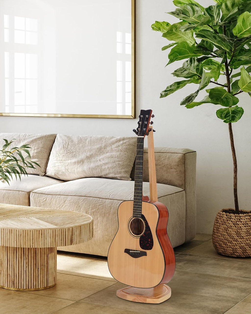 Dual Guitar Stand, 2 Pack Acoustic Stand for 2 Electric, Bass, Mandolin, Red Oak Wooden Double Guitar Floor Holder for Home Decor, Studio Display, Wood Instrument Floor Holder, Gifts for Men