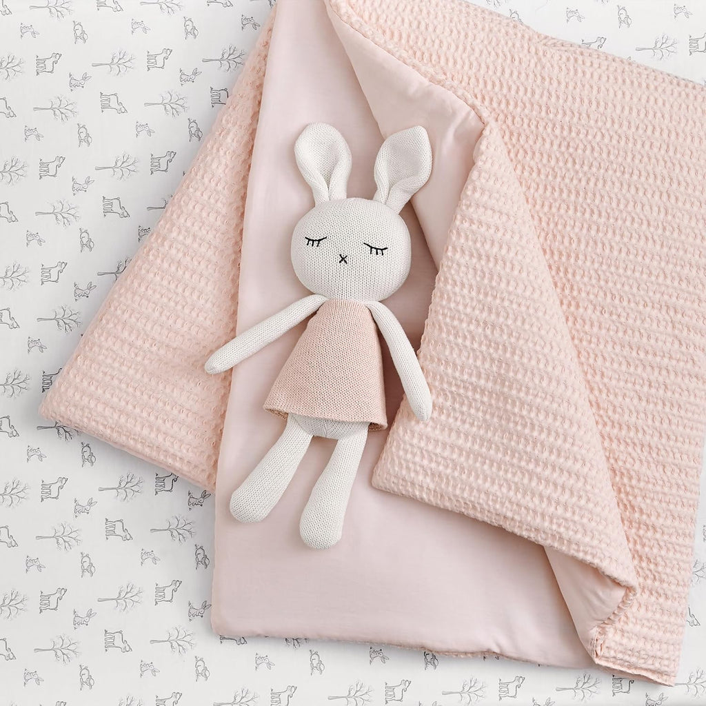 Levtex Baby - Mills Waffle Crib Bed Set - Baby Nursery Set - Blush Pink - Blush Pink Textured Waffle - 4 Piece Set Includes Quilt, Fitted Sheet, Dust Ruffle and Rope Basket