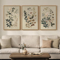 Framed Vintage Botanical Wall Art for Living Room, 3 Piece Neutral Floral Canvas Artwork for Modern Farmhouse Walls, Rustic Green Flower Painting Prints for Bedroom Office Kitchen Wall Decor, 20x30