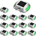 JIGUOOR Solar Deck Lights LED Driveway Lights Solar Powered Dock Light Outdoor IP68 Waterproof Road Markers for Step Sidewalk Stair Boat Garden Ground Pathway Yard (Green, 14 Pack)
